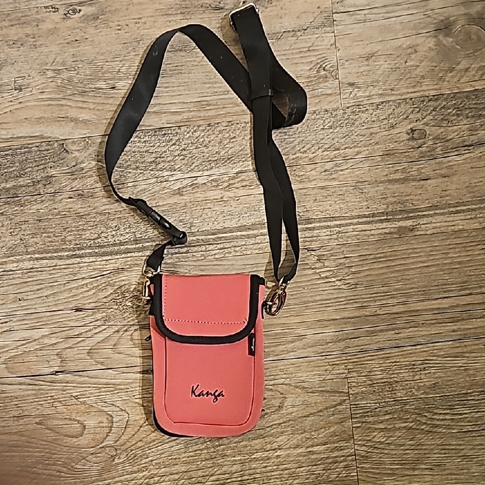 Pink Crossbody Phone Pouch with Adjustable Black Strap